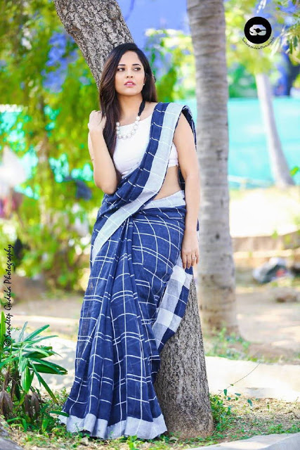 Telugu TV Anchor Anasuya Unseen Photo Shoot In Blue Saree 89